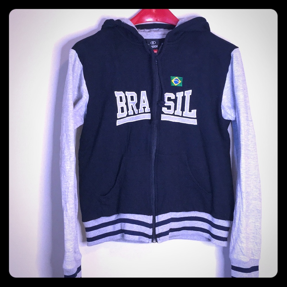 Youth Navy Blue Brasil Zipper light Hooded Jacket